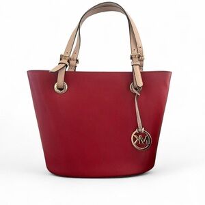 Michael Kors Red Leather Tote with Beige Handles